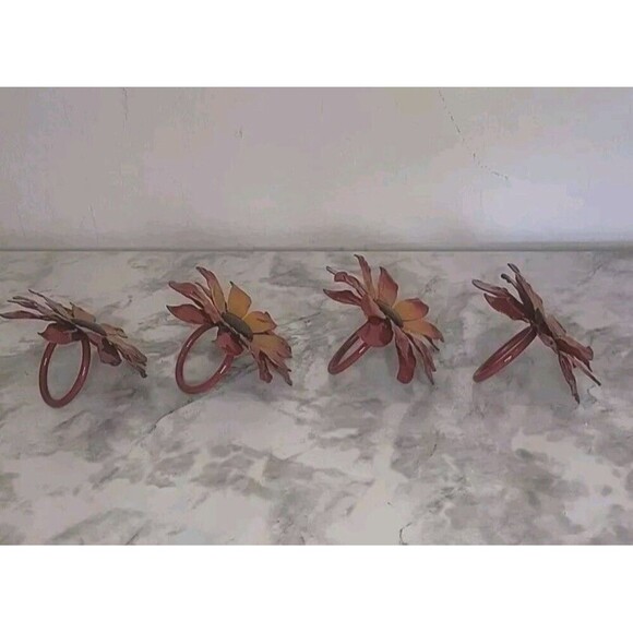 Pier 1 Metal Floral Sunflower Napkin Ring Holders Summer Fall Autumn Harvest-4 - Picture 4 of 4